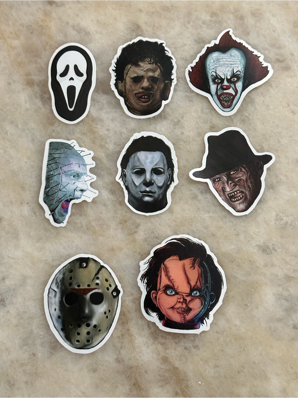 Horror Movie Classic Character Vinyl Sticker Set of 8 - Black & Red Accents